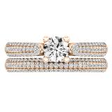 0.98 Carat (ctw) 18K Rose Gold Round Diamond Bridal Engagement Ring With Matching Band Set 1 CT