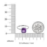18K White Gold 6.5 MM Cushion Amethyst & Round White Diamond Ladies Bridal Halo Engagement Ring