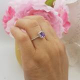 18K White Gold 6.5 MM Cushion Amethyst & Round White Diamond Ladies Bridal Halo Engagement Ring