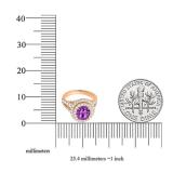 10K Rose Gold 8 MM Round Amethyst & White Diamond Halo Split Shank Vintage Bridal Engagement Ring