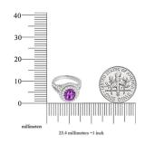 10K White Gold 8 MM Round Amethyst & White Diamond Halo Split Shank Vintage Bridal Engagement Ring