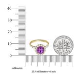 10K Yellow Gold 7.5 MM Round Amethyst & White Diamond Ladies Bridal Halo Engagement Ring