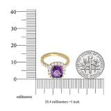 10K Yellow Gold 8.5 MM Cushion Amethyst & Round White Diamond Ladies Bridal Halo Engagement Ring
