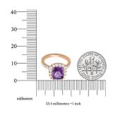 18K Rose Gold 8.5 MM Cushion Amethyst & Round White Diamond Ladies Bridal Halo Engagement Ring