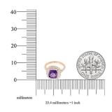 14K Rose Gold 7 MM Cushion Amethyst & Round White Diamond Ladies Bridal Halo Engagement Ring