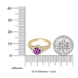 14K Yellow Gold 6 MM Round Amethyst & White Diamond Halo Split Shank Bridal Engagement Ring