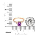 10K Rose Gold 7.5 MM Round Amethyst & White Diamond Halo Bridal Engagement Ring