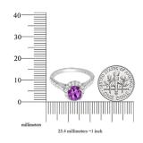 10K White Gold 7.5 MM Round Amethyst & White Diamond Halo Bridal Engagement Ring