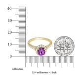 10K Yellow Gold 7.5 MM Round Amethyst & White Diamond Halo Bridal Engagement Ring