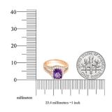 18K Rose Gold 7 MM Cushion Amethyst & Round White Diamond Halo Split Shank Bridal Engagement Ring