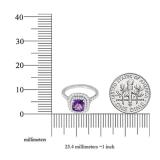 10K White Gold 6.5 MM Cushion Amethyst & Round White Diamond Ladies Bridal Halo Engagement Ring