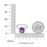 14K White Gold 7.5 MM Cushion Amethyst & Round White Diamond Ladies Bridal Halo Engagement Ring