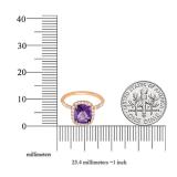 18K Rose Gold 7.5 MM Cushion Amethyst & Round White Diamond Ladies Bridal Halo Engagement Ring
