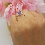 18K White Gold 7.5 MM Cushion Amethyst & Round White Diamond Ladies Bridal Halo Engagement Ring