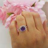 Sterling Silver 7.5 MM Cushion Amethyst & Round White Diamond Ladies Bridal Halo Engagement Ring