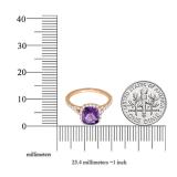 18K Rose Gold 6.5 MM Cushion Amethyst & Round White Diamond Ladies Bridal Halo Engagement Ring