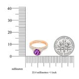 10K Rose Gold 6 MM Round Amethyst & White Diamond Bridal Wedding Ring Set