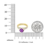 10K Yellow Gold 6 MM Round Amethyst & White Diamond Bridal Wedding Ring Set
