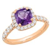 14K Rose Gold 7 MM Cushion Amethyst & Round White Diamond Ladies Bridal Halo Engagement Ring