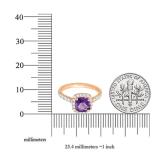 14K Rose Gold 7 MM Cushion Amethyst & Round White Diamond Ladies Bridal Halo Engagement Ring