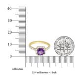 14K Yellow Gold 7 MM Cushion Amethyst & Round White Diamond Ladies Bridal Halo Engagement Ring