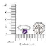 18K White Gold 7 MM Cushion Amethyst & Round White Diamond Ladies Bridal Halo Engagement Ring