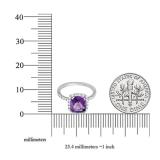 10K White Gold 7.5 MM Cushion Amethyst & Round White Diamond Ladies Bridal Halo Engagement Ring
