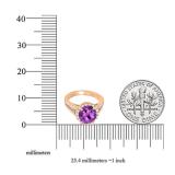 14K Rose Gold 6.5 MM Round Amethyst & White Diamond Ladies Bridal Halo Engagement Ring