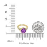 14K Yellow Gold 6.5 MM Round Amethyst & White Diamond Ladies Bridal Halo Engagement Ring