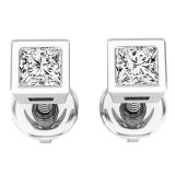 0.25 Carat (ctw) 10K White Gold Princess Cut White Diamond Ladies Stud Earrings 1/4 CT