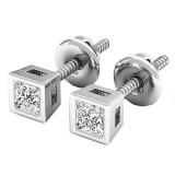 0.25 Carat (ctw) 10K White Gold Princess Cut White Diamond Ladies Stud Earrings 1/4 CT