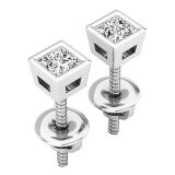 0.25 Carat (ctw) 10K White Gold Princess Cut White Diamond Ladies Stud Earrings 1/4 CT