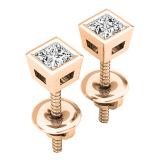 0.25 Carat (ctw) 14K Rose Gold Princess Cut White Diamond Ladies Stud Earrings 1/4 CT
