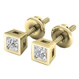 0.25 Carat (ctw) 18K Yellow Gold Princess Cut White Diamond Ladies Stud Earrings 1/4 CT