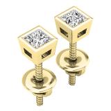 0.25 Carat (ctw) 18K Yellow Gold Princess Cut White Diamond Ladies Stud Earrings 1/4 CT
