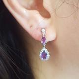 1.65 Carat (ctw) Sterling Silver Pear Cut Amethyst & Round Diamond Ladies Halo Dangling Earrings