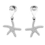 0.25 Carat (ctw) Sterling Silver Round White Diamond Ladies Starfish Earrings 1/4 CT
