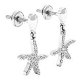 0.25 Carat (ctw) Sterling Silver Round White Diamond Ladies Starfish Earrings 1/4 CT