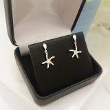 0.25 Carat (ctw) Sterling Silver Round White Diamond Ladies Starfish Earrings 1/4 CT