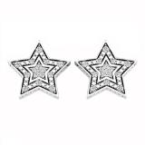 0.10 Carat (ctw) Sterling Silver Round Cut Diamond Ladies Star Shape Fashion Stud Earrings 1/10 CT