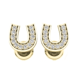 0.10 Carat (ctw) 10K Yellow Gold Round White Diamond Ladies Horse Shoe Earrings 1/10 CT