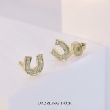 0.10 Carat (ctw) 10K Yellow Gold Round White Diamond Ladies Horse Shoe Earrings 1/10 CT