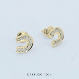 0.10 Carat (ctw) 10K Yellow Gold Round White Diamond Ladies Horse Shoe Earrings 1/10 CT