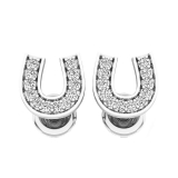 0.10 Carat (ctw) 18K White Gold Round White Diamond Ladies Horse Shoe Earrings 1/10 CT
