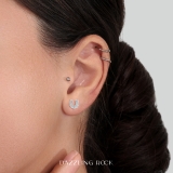 0.10 Carat (ctw) 18K White Gold Round White Diamond Ladies Horse Shoe Earrings 1/10 CT
