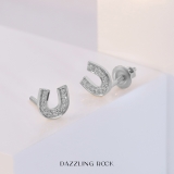 0.10 Carat (ctw) 18K White Gold Round White Diamond Ladies Horse Shoe Earrings 1/10 CT