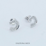 0.10 Carat (ctw) 18K White Gold Round White Diamond Ladies Horse Shoe Earrings 1/10 CT