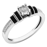 0.15 Carat (ctw) Sterling Silver Round Black & White Diamond Ladies Unique Engagement Bridal Ring