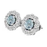 3.90 Carat (ctw) Sterling Silver Round Aquamarine & White Sapphire Ladies Halo Fashion Stud Earrings