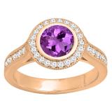 14K Rose Gold 6.5 MM Round Amethyst & White Diamond Ladies Bridal Halo Engagement Ring